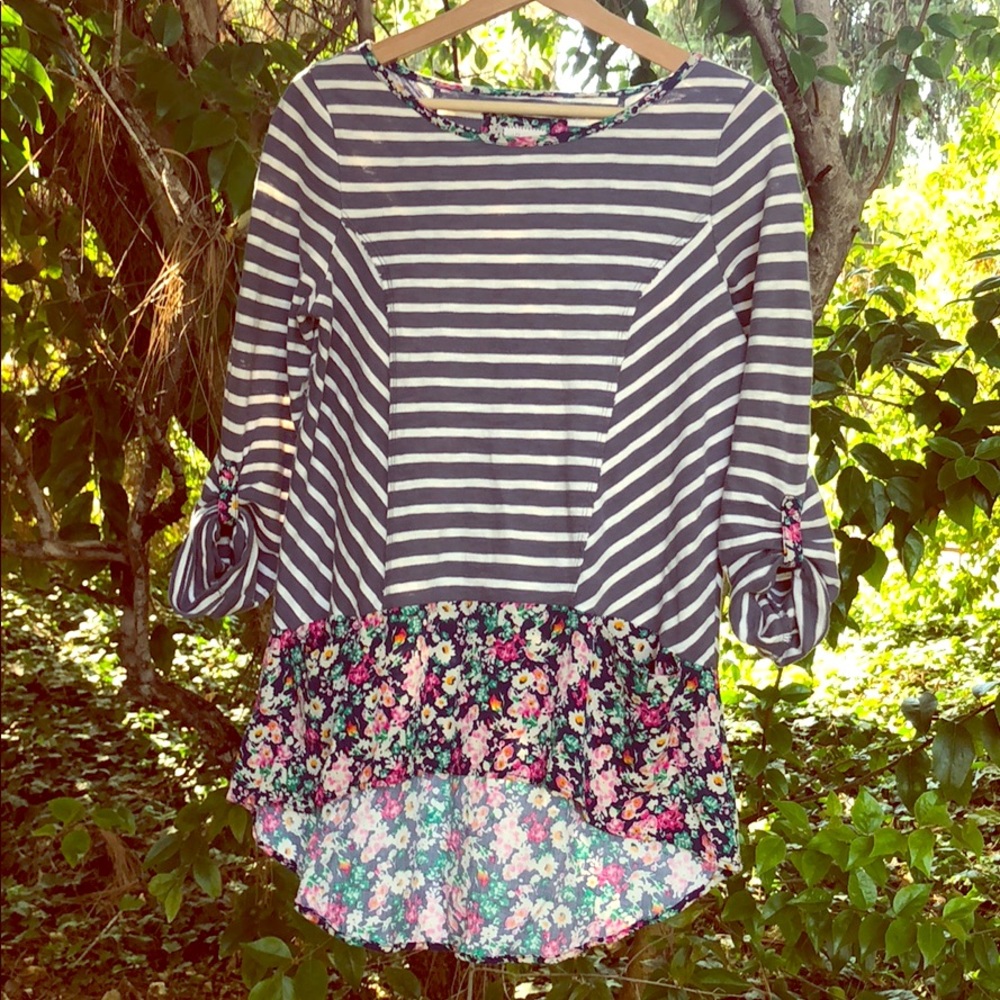 Postmark Striped Floral Hi Low Long Sleeve